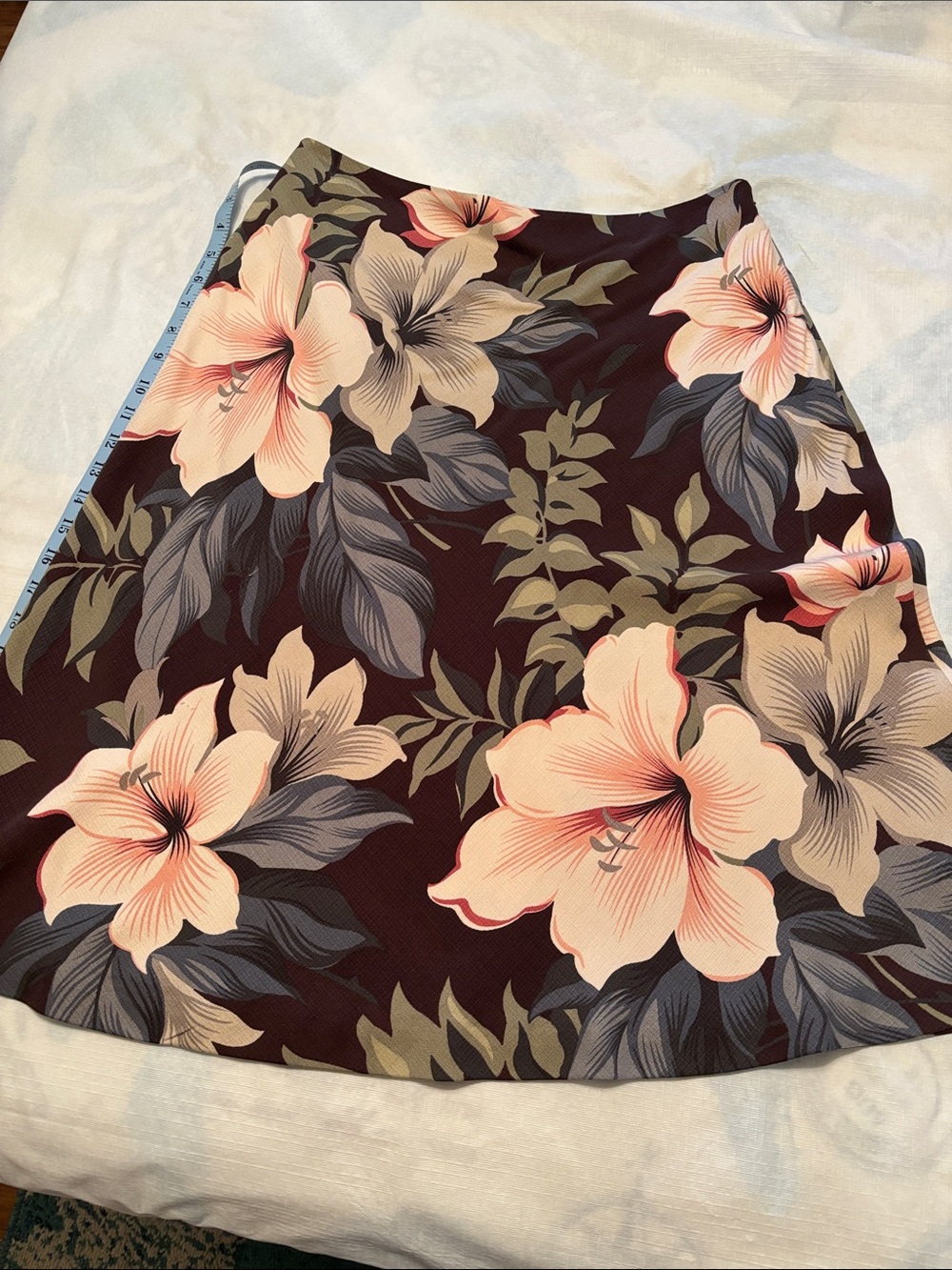 Tommy Bahama Brown A-Line Skirt with Peach Floral Print
